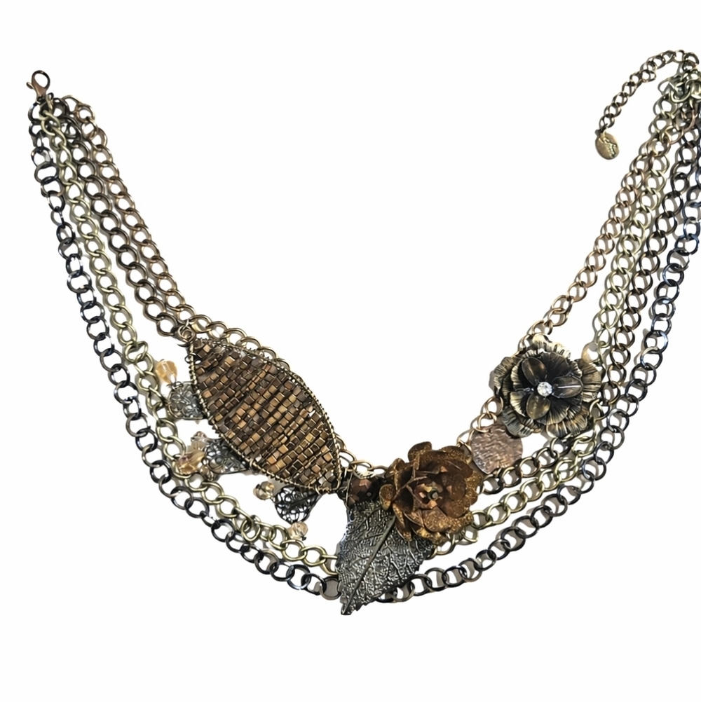 Multi-Chain Necklace with Floral Accents